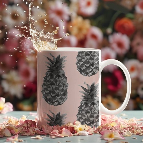 Tropical Grey  Pink Pineapple Seamless Pattern Two_Tone Coffee Mug