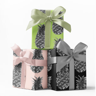Tropical Grey & Pink Pineapple Seamless Pattern Wrapping Paper Sheets