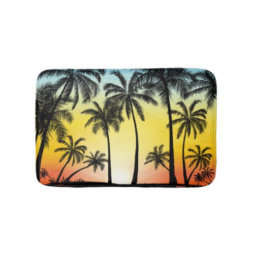 Tropical Grunge Palm Sunset Card Bath Mat
