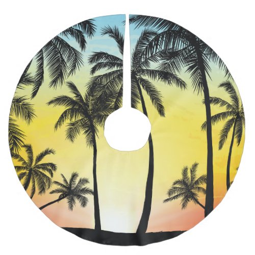 Tropical Grunge Palm Sunset Card Brushed Polyester Tree Skirt