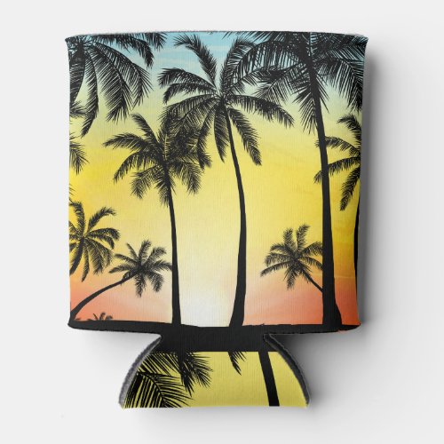 Tropical Grunge Palm Sunset Card Can Cooler