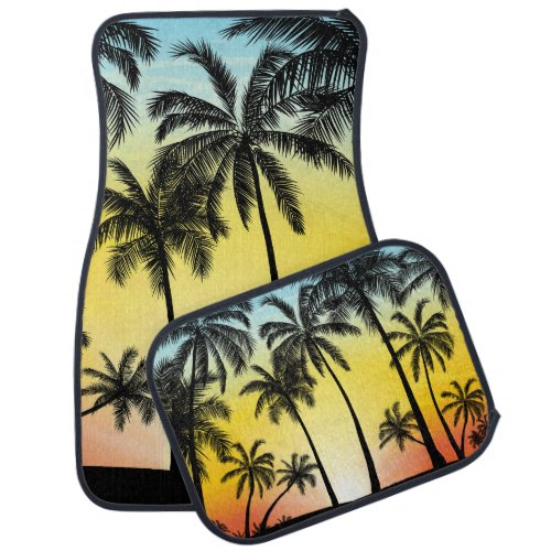 Tropical Grunge Palm Sunset Card Car Floor Mat