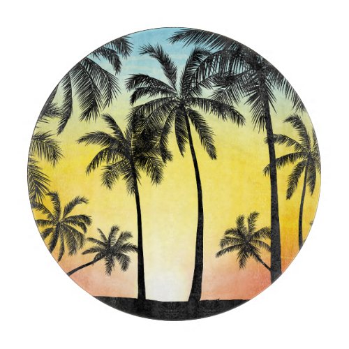 Tropical Grunge Palm Sunset Card Cutting Board