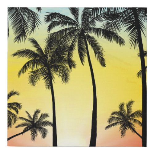 Tropical Grunge Palm Sunset Card Faux Canvas Print