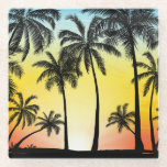 Tropical Grunge: Palm Sunset Card Glass Coaster