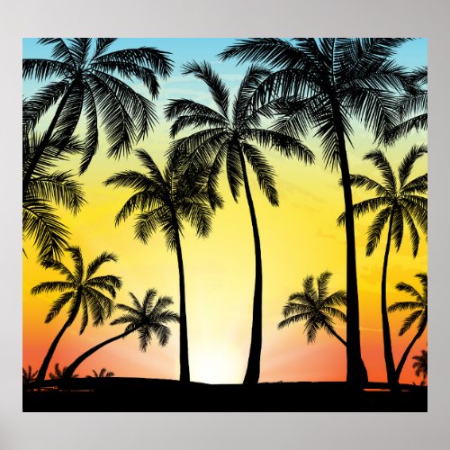 Tropical Grunge Palm Sunset Card Poster