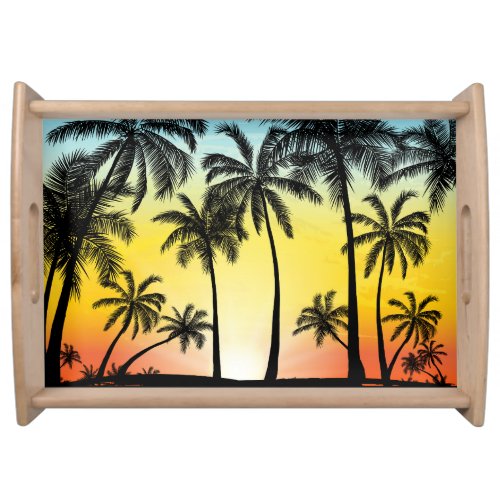 Tropical Grunge Palm Sunset Card Serving Tray