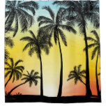 Tropical Grunge: Palm Sunset Card Shower Curtain