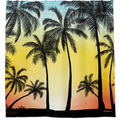 Tropical Grunge Palm Sunset Card Shower Curtain