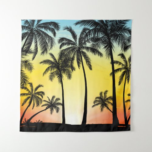 Tropical Grunge Palm Sunset Card Tapestry