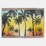 Tropical Grunge: Palm Sunset Card Throw Blanket