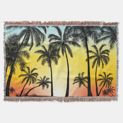 Tropical Grunge Palm Sunset Card Throw Blanket