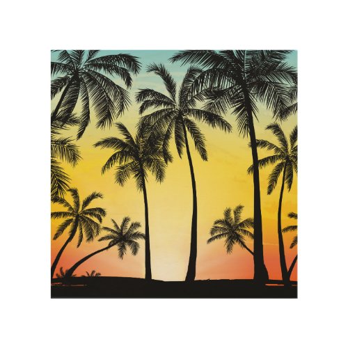 Tropical Grunge Palm Sunset Card Wood Wall Art