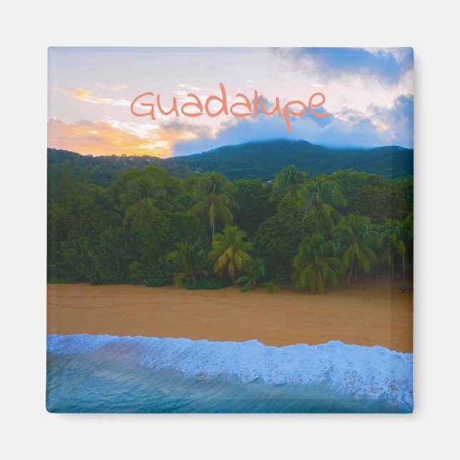 Tropical Guadeloupe Ocean Island Palm Beach Sunset Magnet (Front)