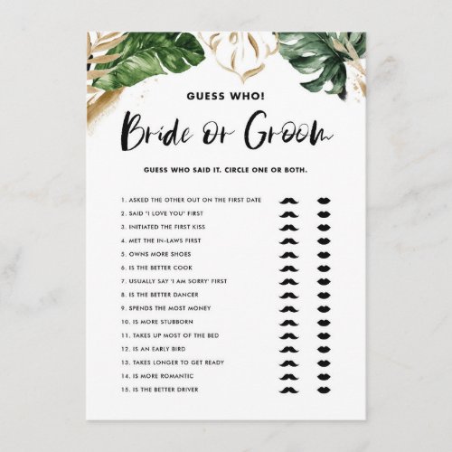 Tropical Guess Who Bride or Groom Bridal Shower Enclosure Card