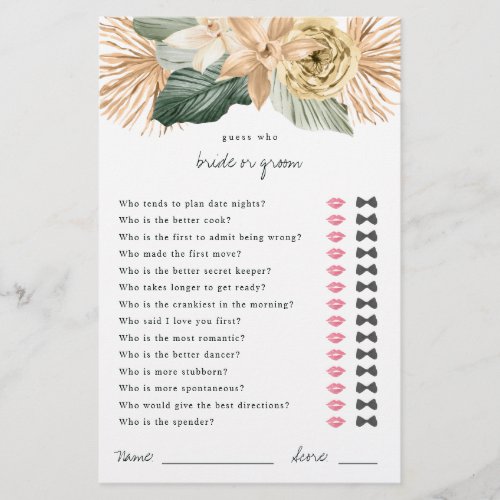 Tropical Guess Who Bride or Groom Shower Game