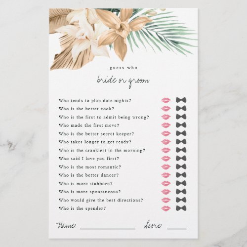 Tropical Guess Who Bride or Groom Shower Game