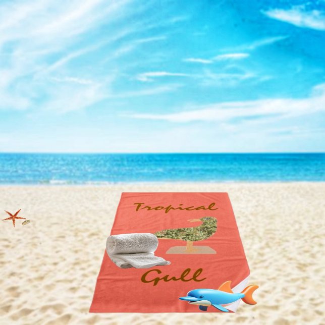 Tropical Gull Beach Towel (Relax on a traditional, style beach towel, with a tropical theme, this summer!)