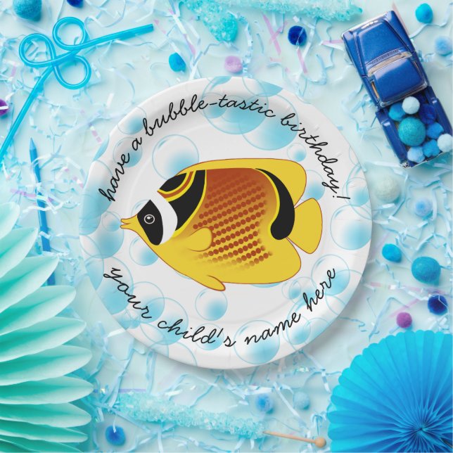 Tropical Halfmoon Butterflyfish Exotic Sealife Paper Plates (Party)