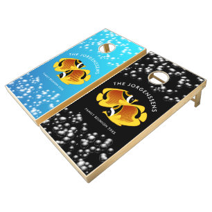 Tropical Halfmoon Butterflyfish in Bubbly Water Cornhole Set