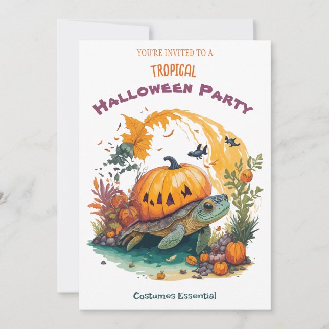 Tropical Halloween party invitation with Fun Turtl (Front)
