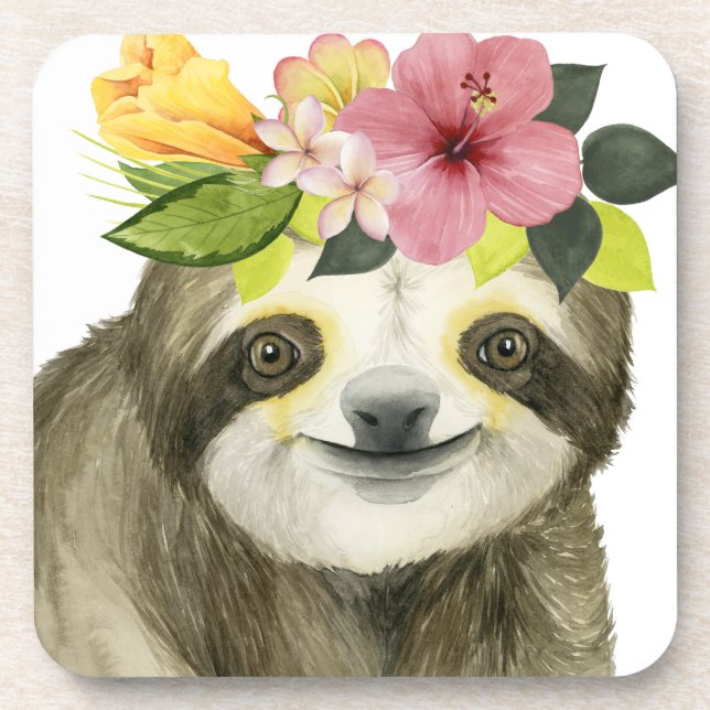 Tropical Halo | Sweet Sloth Beverage Coaster (Front)