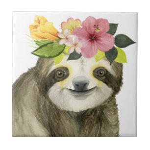 Tropical Halo Sweet Sloth Ceramic Tile