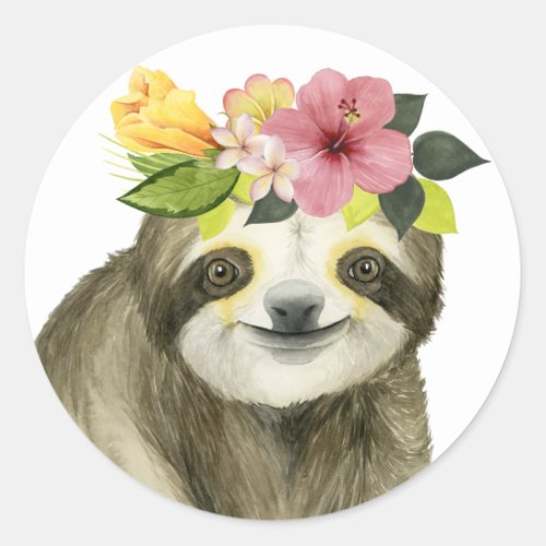 Tropical Halo  Sweet Sloth Classic Round Sticker