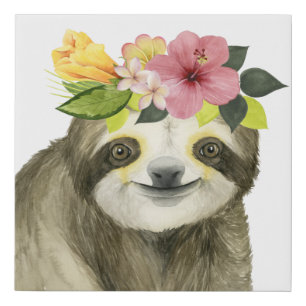 Tropical Halo   Sweet Sloth Faux Canvas Print