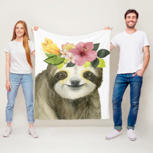 Tropical Halo Sweet Sloth Fleece Blanket