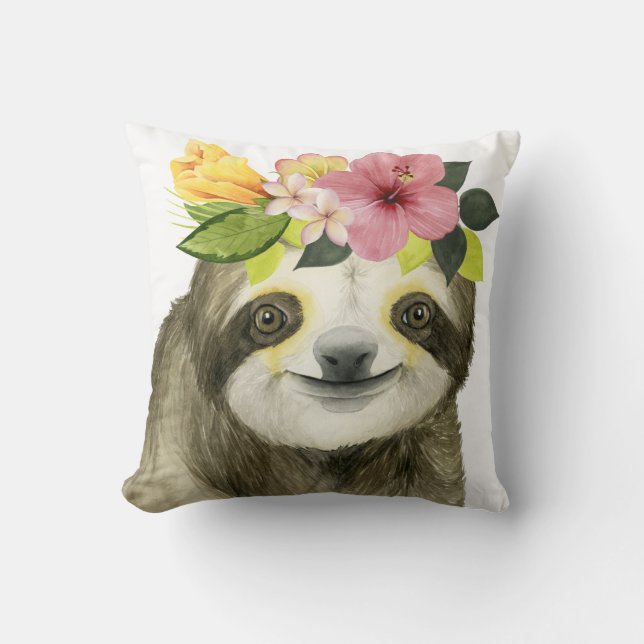 Tropical Halo | Sweet Sloth Throw Pillow (Front)