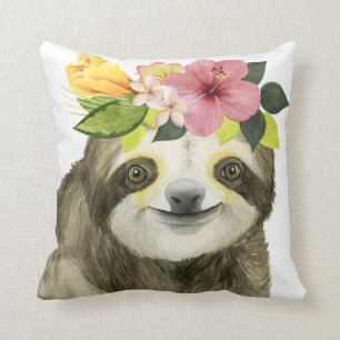 Tropical Halo Sweet Sloth Throw Pillow
