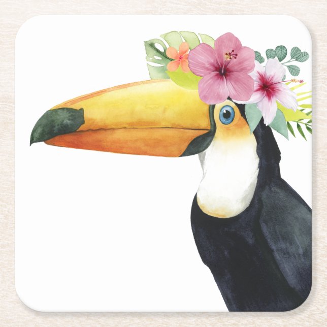 Tropical Halo - Toucan Square Paper Coaster (Front)