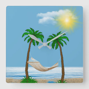 Tropical hammock and palm trees square wall clock