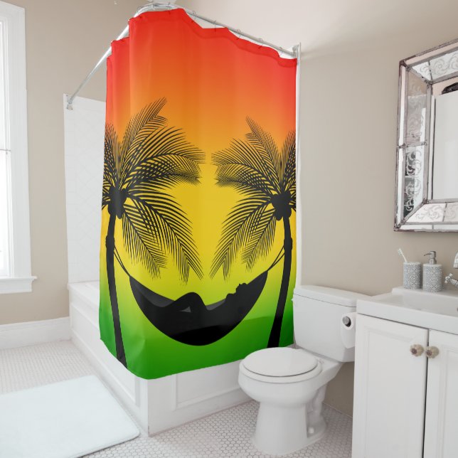 Tropical Hammock Island Sunset Bath Decor Shower Curtain (In Situ)