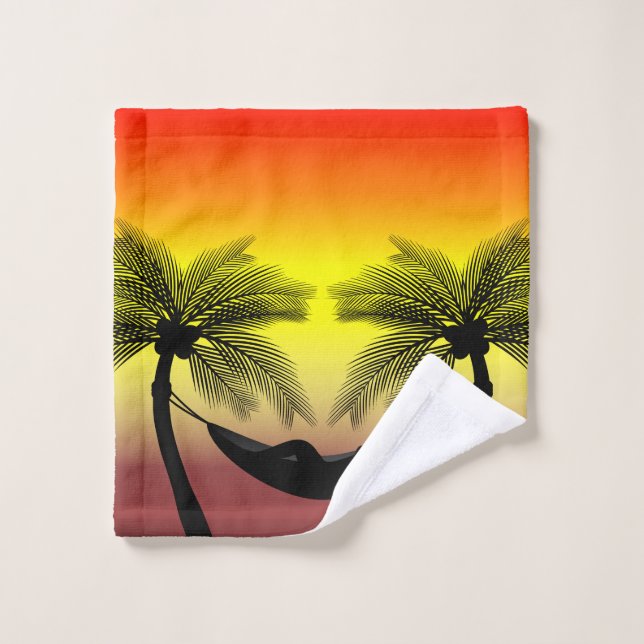Tropical Hammock Island Sunset Bath Decor Towel Set (Wash Cloth)