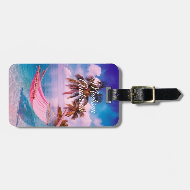 Tropical Hammock Paradise Personalized Luggage Tag (Front Horizontal)