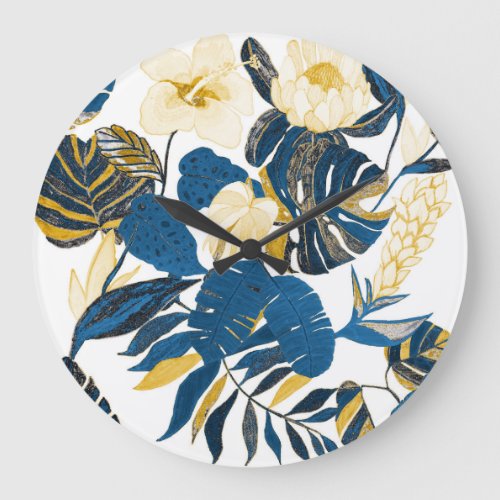 Tropical Hand Drawn Creative Seamless Pattern Large Clock