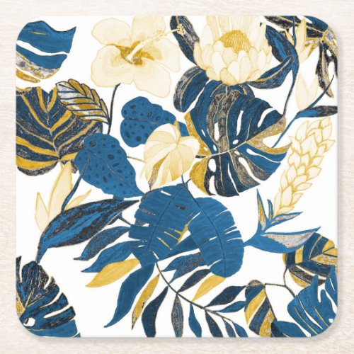 Tropical Hand Drawn Creative Seamless Pattern Square Paper Coaster