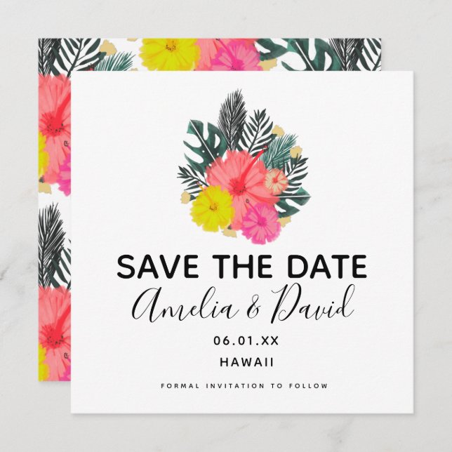 Tropical  Hand Drawn Hawaii Script Save the Date (Front/Back)