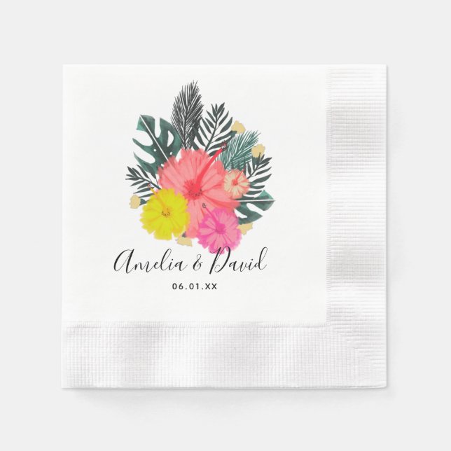 Tropical Hand Drawn Hawaii Script Save the Date Napkins (Front)