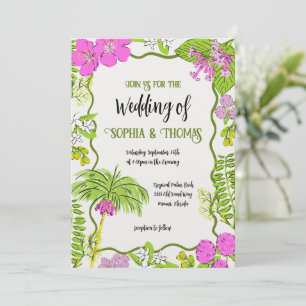 Tropical Hand Drawn Pink and Green  Invitation
