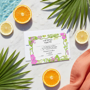 Tropical Hand Drawn Pink and Green RSVP Card