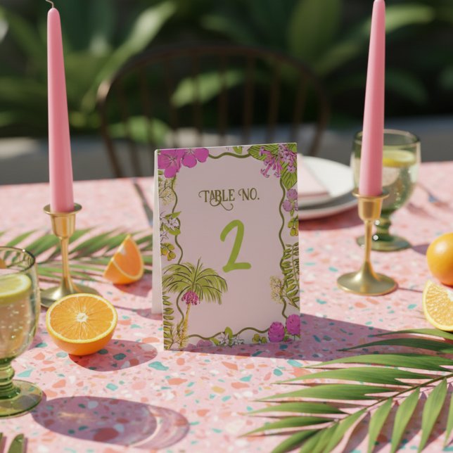 Tropical Hand Drawn Pink and Green  Table Tent (Tropical Hand Drawn Pink and Green Table Tent
)