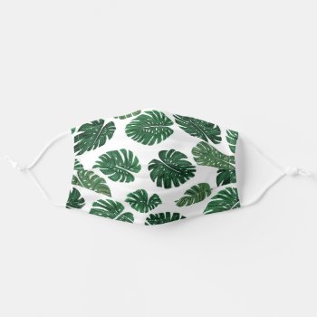 Tropical Hand Painted Swiss Cheese Leaves Safety Adult Cloth Face Mask by BlackStrawberry_Co at Zazzle