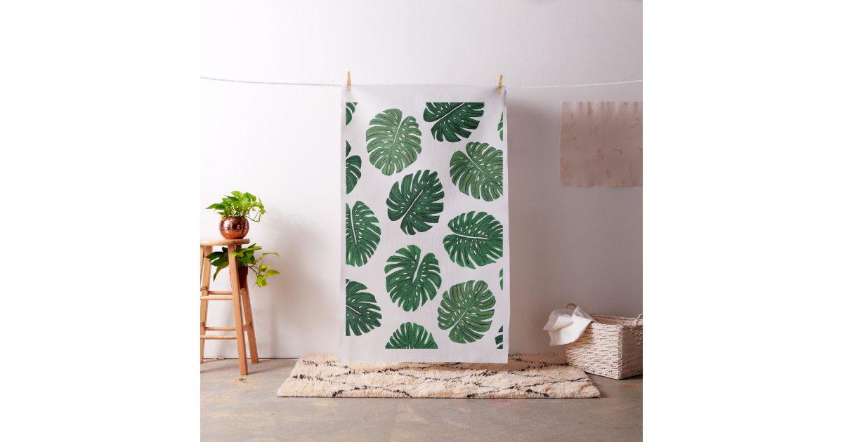 Tropical Hand Painted Swiss Cheese Plant Leaves Fabric Zazzle