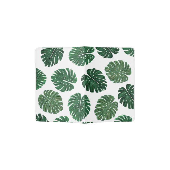Tropical Hand Painted Swiss Cheese Plant Leaves Passport Holder (Opened)