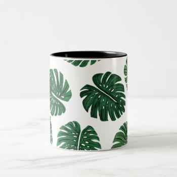 Tropical Hand Painted Swiss Cheese Plant Leaves Two-tone Coffee Mug by BlackStrawberry_Co at Zazzle