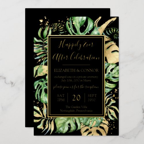 Tropical Happily Ever After Elope Reception Party  Foil Invitation