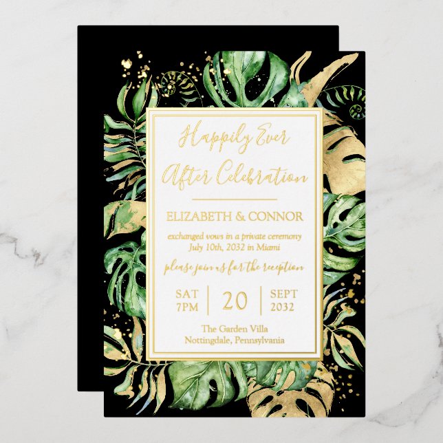 Tropical Happily Ever After Elope Reception Party  Foil Invitation (Front/Back)